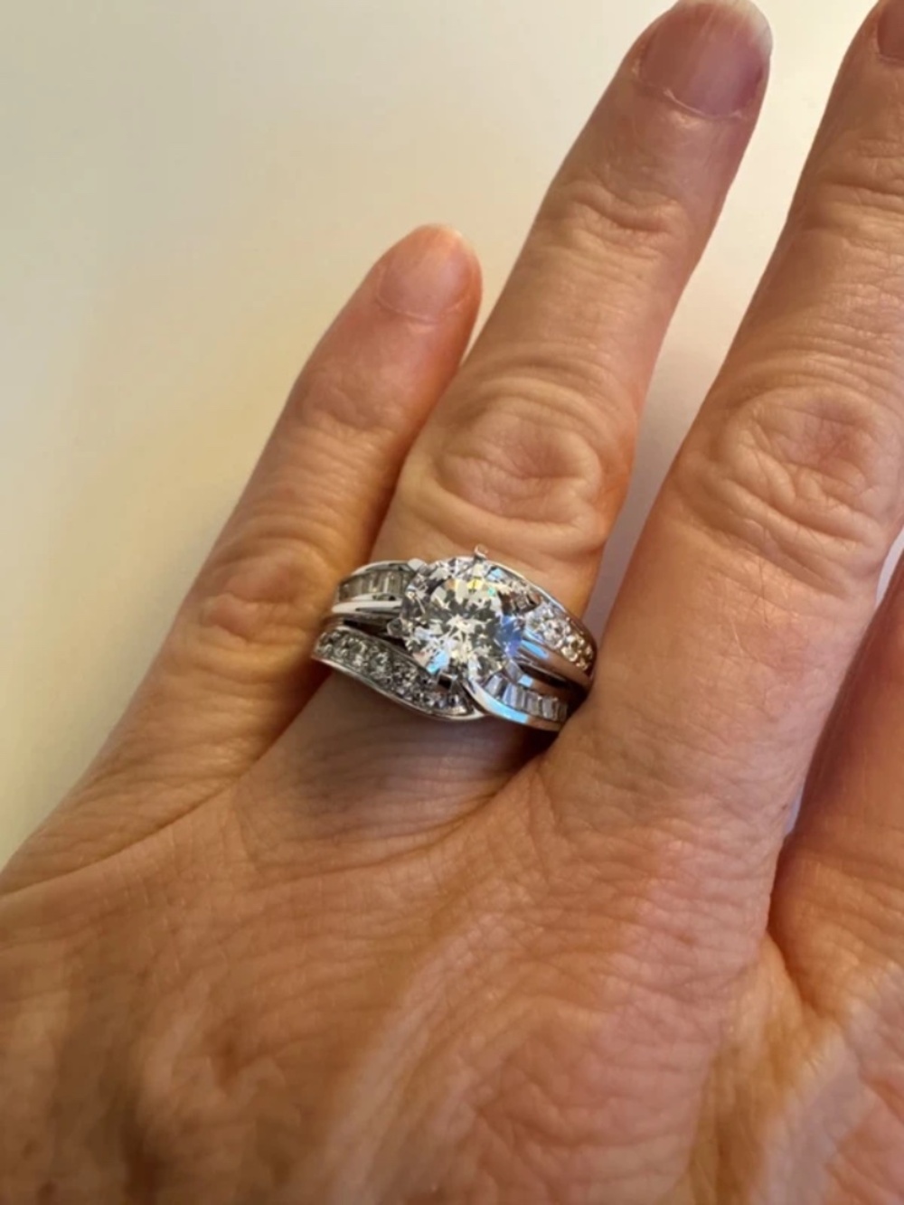 Vintage PAJ 925 Sterling Silver Wide Faux Triple Band CZ Wedding Cocktail Ring